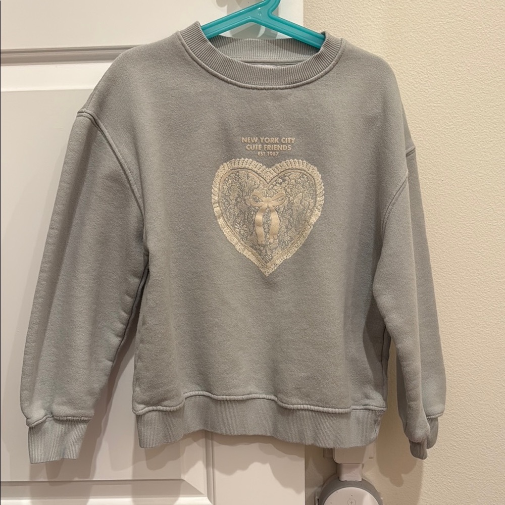 ZARA Gray KIDS RAISED HEART SWEATSHIRTS Size 9-10